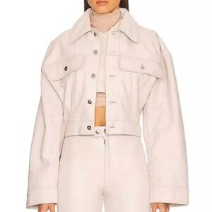 L’Academie Genuine Leather Cropped Button Jacket